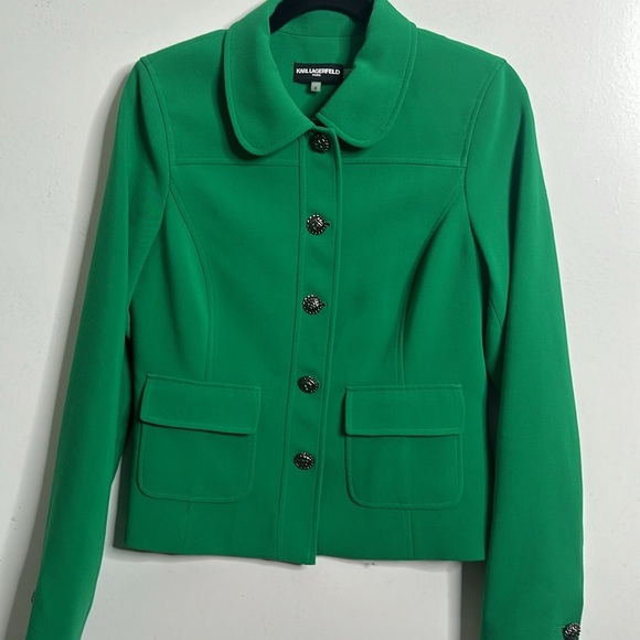 Karl lagerfeld green metallic button jacket size 6 - Picture 2 of 11